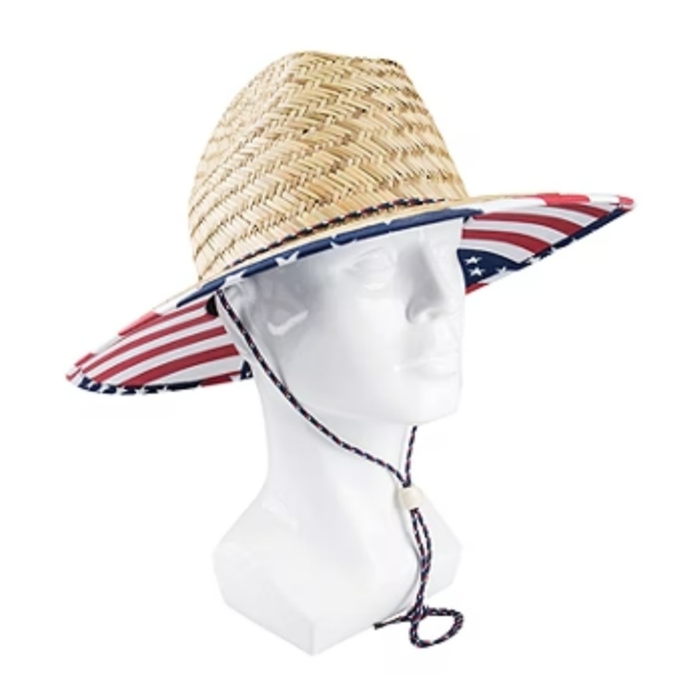 New USA Flag Straw Hat Red White & Blue
